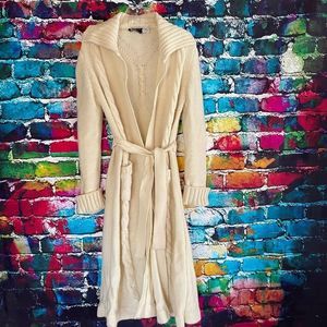 Longline Cable Knit Belted Cardigan Sweater Large